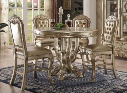 Classic r Golden Round Dining table Table Dining room Chesterfield x4 Chairs 5pcs. suite