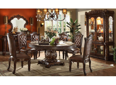 Complete e Dining room set Classic r Round Wood Dining table 8x Chesterfield leather chairs