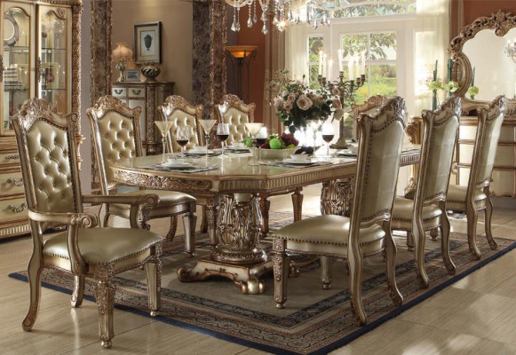 Old Gold Dining room Furniture Luxurious Dining table & 6x Chesterfield chairs