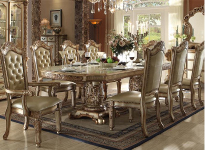Old Gold Dining room Furniture Luxurious Dining table & 6x Chesterfield chairs