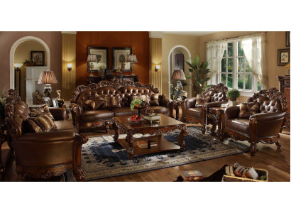 Complete set sofa set 5 pieces. Coffee table Sofa Couch Wood Living landscape