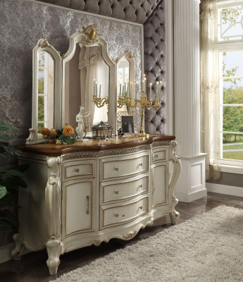 Buffet Sideboard Chest of drawers with Mirror Handcraft Real Wood Rococo Baroque