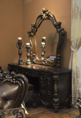 Carved Baroque Furniture Dressing table Stool Mirror Bedroom Chest of drawers 3pcs