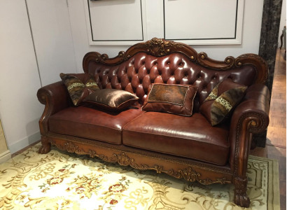 Leather Sofa Baroque Style Rococo Leather Sofa Couch Upholstery Seat 3 Seater Three Seater