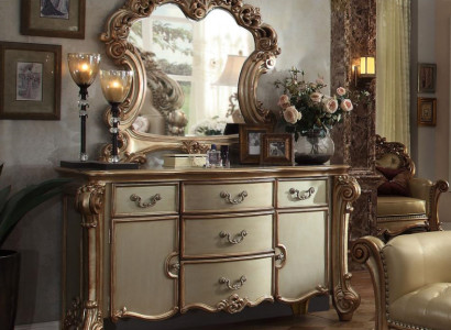 Buffet Sideboard Chest of drawers Mirror Real Handcraft Wood Classic Baroque Rococo
