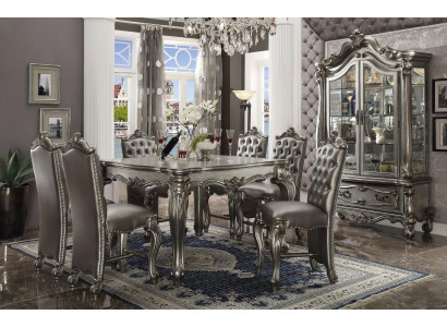 Dining room Furniture Gray Baroque Style Furniture Dining table Display case with 6x chairs