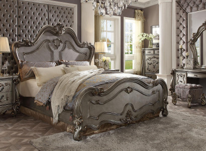 Classic Bedroom Set Bed 2x Bedside table Chest of drawers Mirror 5pcs.