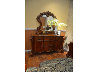 Buffet Sideboard Chest of drawers Mirror Real Handcraft Wood Baroque Rococo