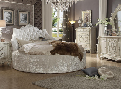 Round Velvet Bed Chesterfield Luxury Upholstery Round Beds Fabric Textile Hotel