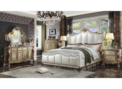 Sideboard Carved Wood Chest of drawers + Mirror Chests of drawers Baroque Rococo Console 2-piece.