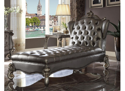 Chaise longues Chesterfield Lounger Chaise Leather Sofa Relax Silver Baroque