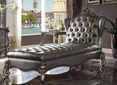 Chaise longues Chesterfield Lounger Chaise Leather Sofa Relax Silver Baroque