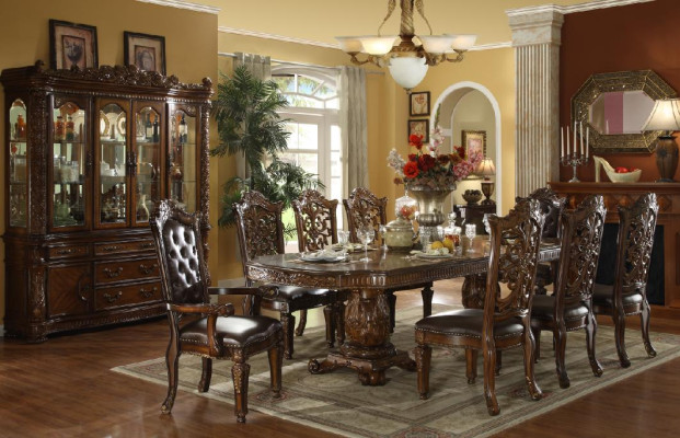 Complete e Brown Baroque Dining room set Designer Dining table Luxurious leather chairs