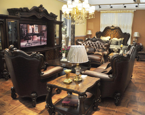 Sofa set 321 Seater Sofa Couch Leather Suite Upholstery Set Wood Baroque