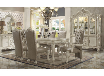White Dining room Set Designer Suite Dining table Chairs Chest of drawers Mirror
