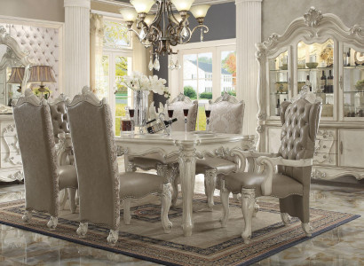 White Dining room Set Designer Suite Dining table Chairs Chest of drawers Mirror