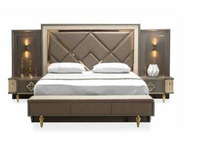 Luxury 3-piece Bedroom set Bed and 2x Bedside tables Design Textile 3-piece sets
