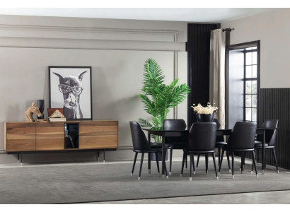 Black 7-piece kitchen set with chairs in a modern style, comfortable new