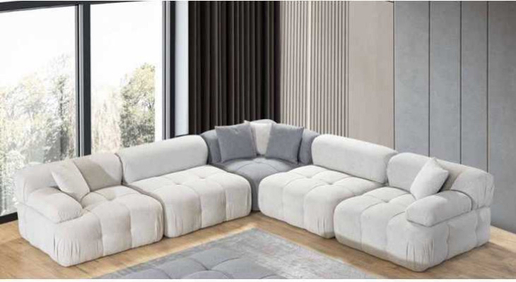 Living room L-shape White Sofa Corner sofa Modern Couch+Stool Luxury Furniture