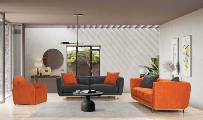 Orange four-seater designer living room sofa luxury seating furniture wooden frame
