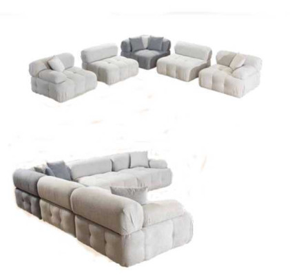 Living room L-shape White Sofa Corner sofa Modern Couch+Stool Luxury Furniture