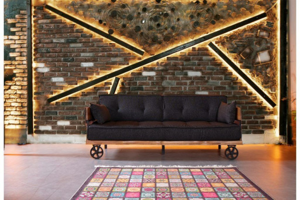 Black Fabric Couch on Wheels Loft Design with Wood Carcase Sofa Furniture