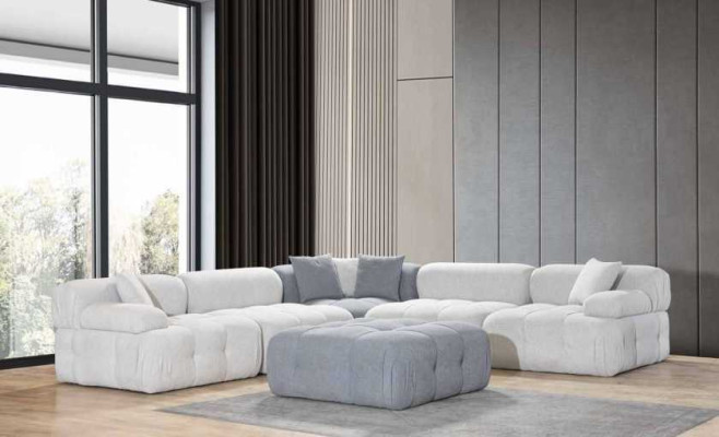 Living room L-shape White Sofa Corner sofa Modern Couch+Stool Luxury Furniture
