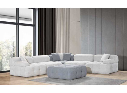 Living room L-shape White Sofa Corner sofa Modern Couch+Stool Luxury Furniture
