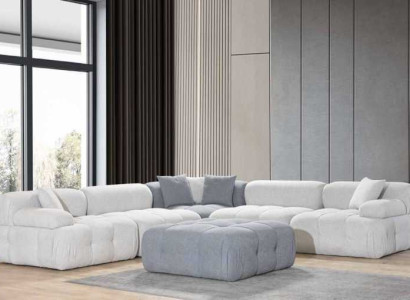 Living room L-shape White Sofa Corner sofa Modern Couch+Stool Luxury Furniture