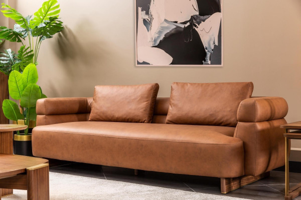 Three-seater sofa 3 seater couch imitation leather brown design living room new