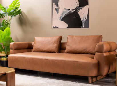 Three-seater sofa 3 seater couch imitation leather brown design living room new