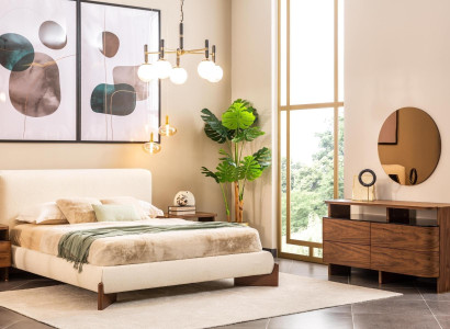 Bedroom Suite Double bed Bedside tables 5-piece brown Dressing table