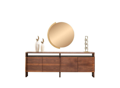 Suite Sideboard Sideboard Chest of drawers Wardrobe Brown Wood Mirror 2-piece