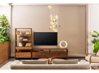 Wall unit TV stand bookshelves TV cabinet lowboard sideboard brown wood set