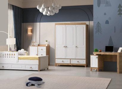 Modern Childrens room Set Bed Wardrobe Chest of drawers Desk Helles