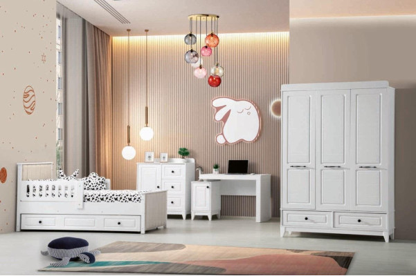 Modern Complete Youth Room Luxury Childrens Room Set 4pcs White Color new