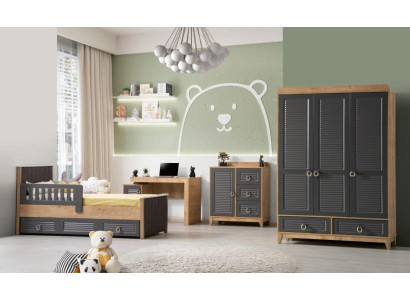 Complete e Kinderfurniture Childrens bed Wood Furniture Set 4pcs Childrens room Gray