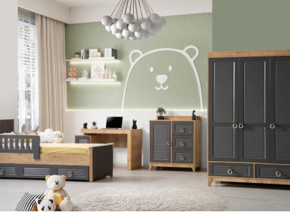 Complete e Kinderfurniture Childrens bed Wood Furniture Set 4pcs Childrens room Gray