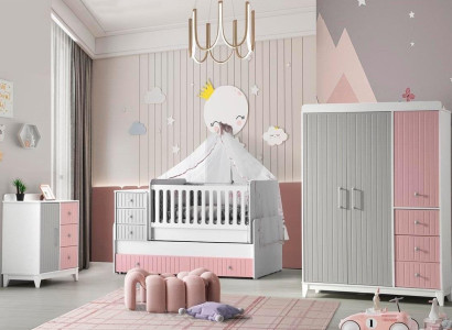 Luxurious Children's room set 3 pieces stylish chest of drawers wardrobe bed multi-coloured