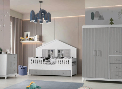 Chic 3-piece children's room set: chest of drawers, wardrobe, bright bed