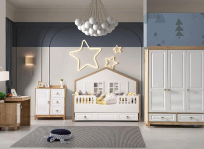 Modern Childrens room Set Bed Wardrobe Desk Bright 4pcs new