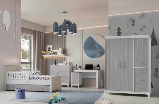 Children's room ensemble: Chest of drawers, Wardrobe, Bed & Desk