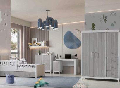 Children's room ensemble: Chest of drawers, Wardrobe, Bed & Desk
