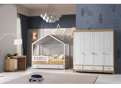 Modern Childrens room Set Bed Wardrobe Desk Bright 3pcs new