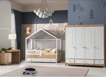 Modern Childrens room Set Bed Wardrobe Desk Bright 3pcs new