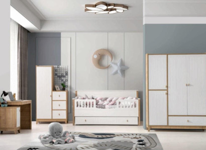 Stylish Childrens room Set Bed 2x Wardrobe Desk White 5pcs
