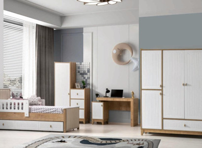 Complete Childrens room Set Bed 2x Wardrobe Table Helles 4tlg new