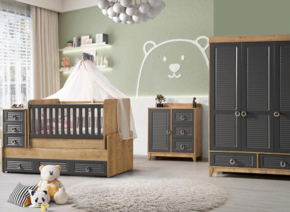 Stylish children's room furniture Children's room Children's bed gray wood set 4 pieces