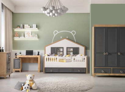 Luxurious complete e children's furniture bed wood set 4 pieces children's room grey
