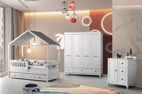 Modern Complete Youth Room Luxury Childrens Room Set 3pcs White Color new